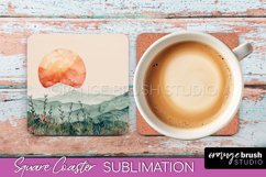 Boho Square Coaster Sublimation - Minimalist Landscape PNG Product Image 1