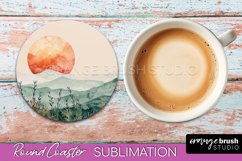 Boho Round Coaster Sublimation, Minimalist Landscape Design Product Image 1