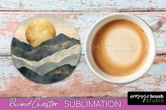 Boho Round Coaster Sublimation, Minimalist Landscape Design Product Image 1