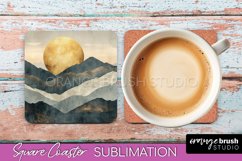 Boho Square Coaster Sublimation - Minimalist Landscape PNG Product Image 1