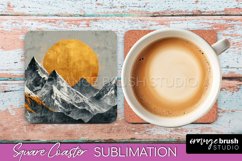 Boho Square Coaster Sublimation - Minimalist Landscape PNG Product Image 1