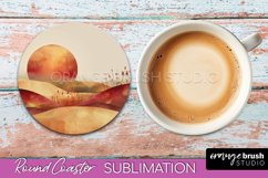 Boho Round Coaster Sublimation, Minimalist Landscape Design Product Image 1