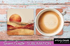 Boho Square Coaster Sublimation - Minimalist Landscape PNG Product Image 1