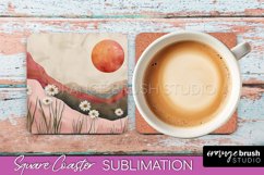 Boho Square Coaster Sublimation - Minimalist Landscape PNG Product Image 1