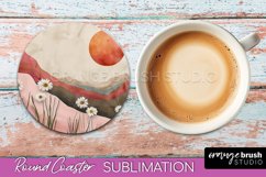 Boho Round Coaster Sublimation, Minimalist Landscape Design Product Image 1
