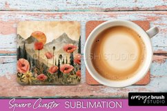 Boho Square Coaster Sublimation - Minimalist Landscape PNG Product Image 1