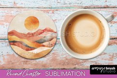 Boho Round Coaster Sublimation, Minimalist Landscape Design Product Image 1