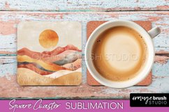 Boho Square Coaster Sublimation - Minimalist Landscape PNG Product Image 1