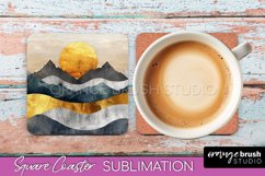 Boho Square Coaster Sublimation - Minimalist Landscape PNG Product Image 1