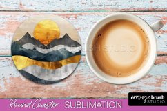 Boho Round Coaster Sublimation, Minimalist Landscape Design Product Image 1