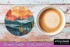Boho Round Coaster Sublimation, Minimalist Landscape Design Product Image 1