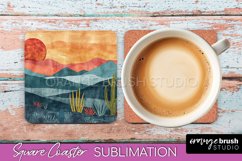 Boho Square Coaster Sublimation - Minimalist Landscape PNG Product Image 1