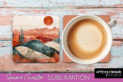 Boho Square Coaster Sublimation - Minimalist Landscape PNG Product Image 1
