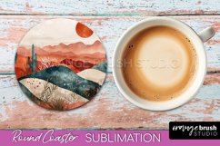 Boho Round Coaster Sublimation, Minimalist Landscape Design Product Image 1