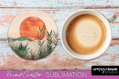 Boho Round Coaster Sublimation, Minimalist Landscape Design Product Image 1