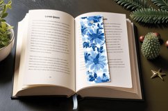 Blue Gingham Winter Flowers PNG Bookmark Sublimation Designs Product Image 3