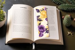 Purple &amp; Yellow Watercolor Roses PNG Bookmark Sublimation De Product Image 3