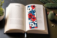 Red Blue &amp; White Cute Flowers PNG Bookmark Sublimation Desig Product Image 3