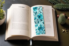 Watercolor Turquoise Flowers PNG Bookmark Sublimation Design Product Image 3