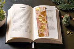 Pink and Gold Ginkgo PNG Bookmark Sublimation Design Product Image 3