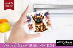 Brussels Griffon Dog Magnet Sublimation Patriotic Dog Square Product Image 1