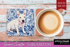 Bull Terrier Dog Square Coaster Floral Dog Coaster PNG Product Image 1