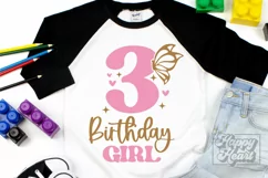 3rd Birthday Girl SVG - Three Butterfly Birthday Shirt PNG Product Image 1