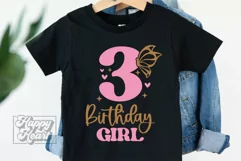 3rd Birthday Girl SVG - Three Butterfly Birthday Shirt PNG Product Image 2