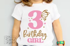 3rd Birthday Girl SVG - Three Butterfly Birthday Shirt PNG Product Image 3