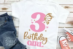 3rd Birthday Girl SVG - Three Butterfly Birthday Shirt PNG Product Image 5