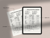 High School Transcript Template, MS Word, docs editable Product Image 2
