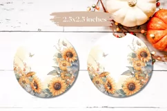 Watercolor Sunflowers Sublimation, Flowers Car Coaster PNG Product Image 3