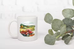Red Farm Truck Illustration, Watercolor Pumpkins Sublimation Product Image 3