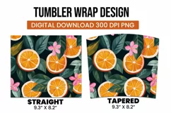 Orange with Leaves and Flowers Tumbler Wrap Sublimation Product Image 3