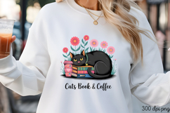Cats, Book &amp; Coffee PNG, Reading Book Sublimation PNG Product Image 3