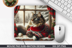 Lounging Cat Mouse Pad Sublimation, Christmas Mouse Pad PNG Product Image 1