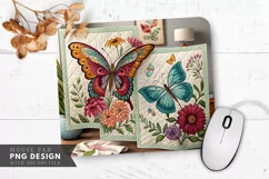 Butterfly And Floral Quilts Mouse Pad PNG Design Product Image 1