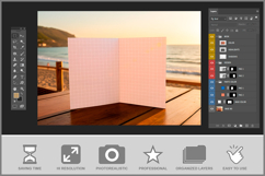 Mockup on Wooden Table by the Beach at Sunset Product Image 3