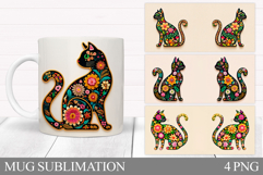 Floral Cat Mug Design. Valentines Mug Sublimation Product Image 1