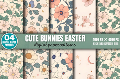 Cute Bunnies Easter Digital Paper Background PNG Product Image 1