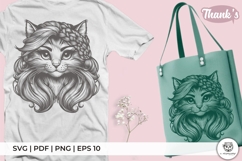 Majestic Cat Line Art with Braided Hair Product Image 3