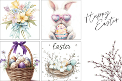 Cartoon Easter Pillow, Watercolor Flowers Pillow PNG Product Image 3