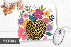 Leopard Print Apple with Flowers Mouse Pad PNG Product Image 1