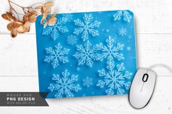 Intricate Snowflake Patterns on Frosty Blue Mouse Pad PNG Product Image 1