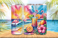 Sunset beach Flamingo &amp; juice Tumbler Wrap PNG Sublimation Product Image 1