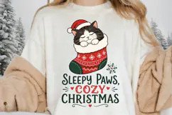 Tuxedo Cat Christmas PNG, Sleepy Paws Cozy Christmas PNG Product Image 5