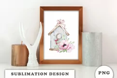 Watercolor Spring birdhouse sublimation png Product Image 3