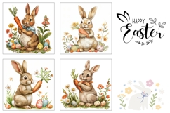 Vintage Easter Square Coaster Designs, Vintage Bunny PNG Product Image 3
