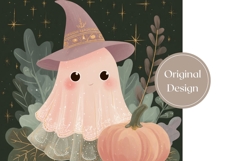 Pink Ghost Tumbler Wrap, Glitter Halloween Pumpkin PNG Product Image 3
