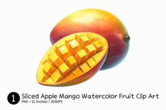 Sliced Apple Mango Watercolor Fruit Clip Art PNG summer food Product Image 1